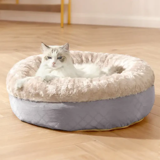 Fluffy Faux Rabbit Fur Warm Donut Dog & Cat Bed - Grey/s
