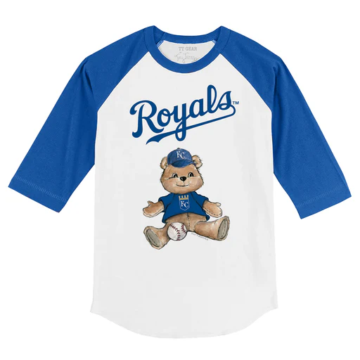 Kansas City Royals Teddy 3/4 Royal Blue Sleeve Raglan - Youth Medium (8-10)