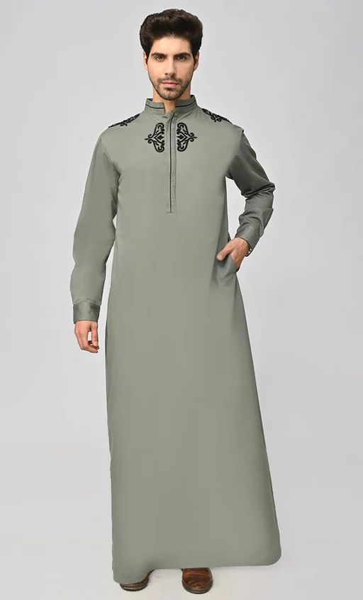 New Modest Islamic Mens Thobe/juba With Embroidery And Pockets-grey - 7xl[+$12.99]/66[+$4.99]