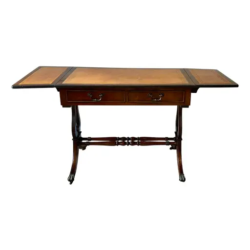 Antique Leather Topped Mahogany Table, 1890s