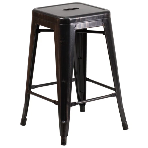 Commercial Grade 24" High Backless Metal Indoor-outdoor Counter Height Stool With Square Seat - Orange