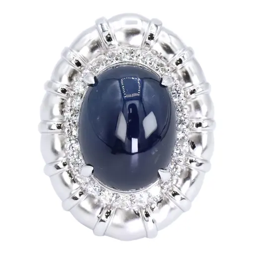 Platinum Blue Sapphire Natural Diamond Ring Women's Size 6 Cocktail Glam