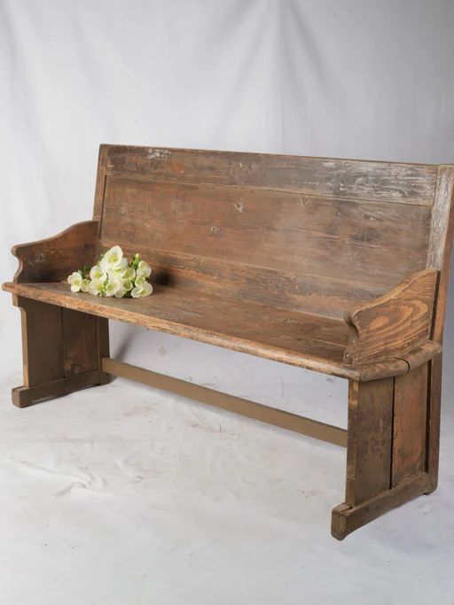 Early 20th-century French Pine Church Pew W/ Rustic Patina - 60@@