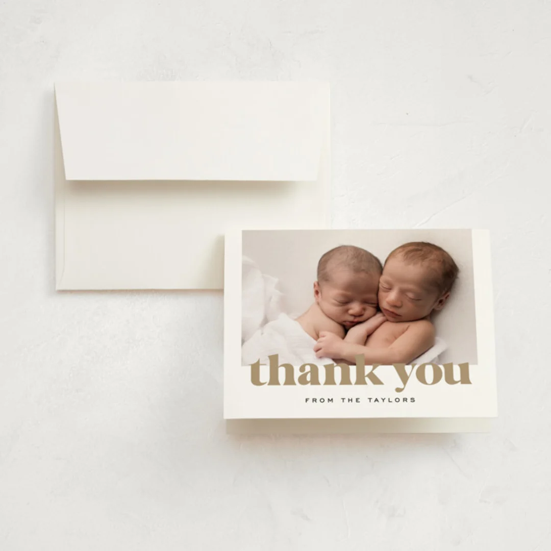 Ampersand Duo Birth Announcement Thank You Cards