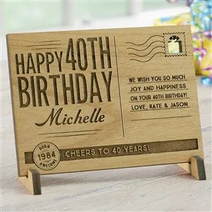 Vintage Birthday Wishes Personalized Natural Wood Postcard