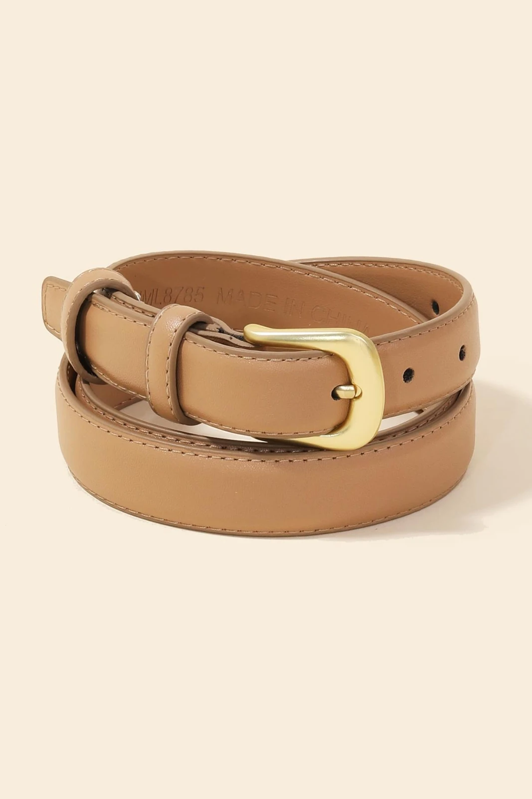 Beige Belt With Brushed Gold Buckle