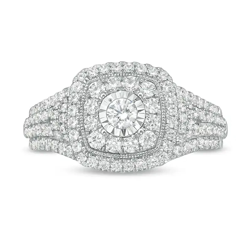 Previously Owned - 1 Ct. T.w. Diamond Double Cushion Frame Multi-row Engagement Ring In 10k White Gold