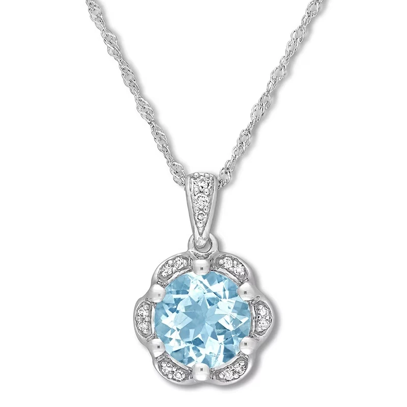 Aquamarine Necklace 1/20 Ct Tw Diamonds 14k White Gold