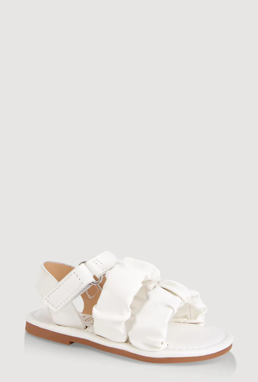 Toddler Girls Ruched Band Ankle Strap Sandals - White/6