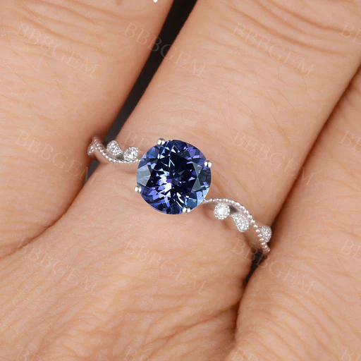 Round Tanzanite Engagement Ring Floral Ring Diamond Promise Ring Rose Gold - 14k Yellow Gold
