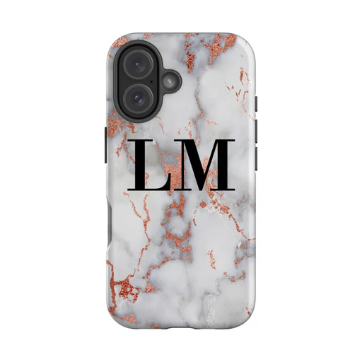 Personalised White X Rose Gold Marble Initials Iphone 17 Case - Standard Case