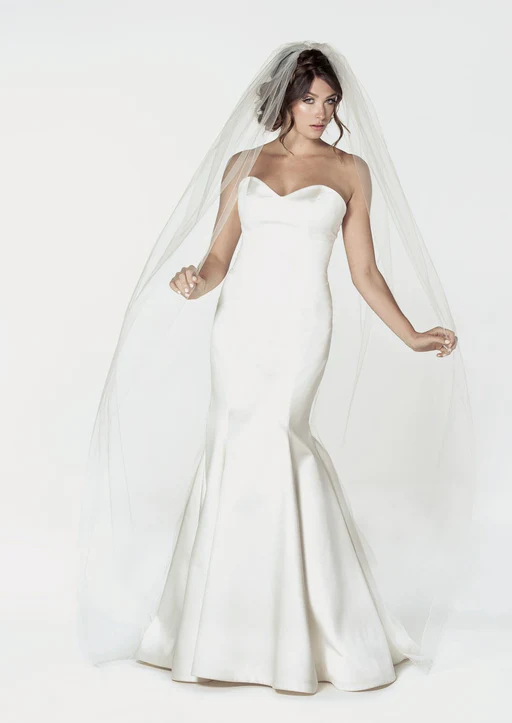 1706 Pencil Edge Chapel Veil - Diamond White/metallic Silver