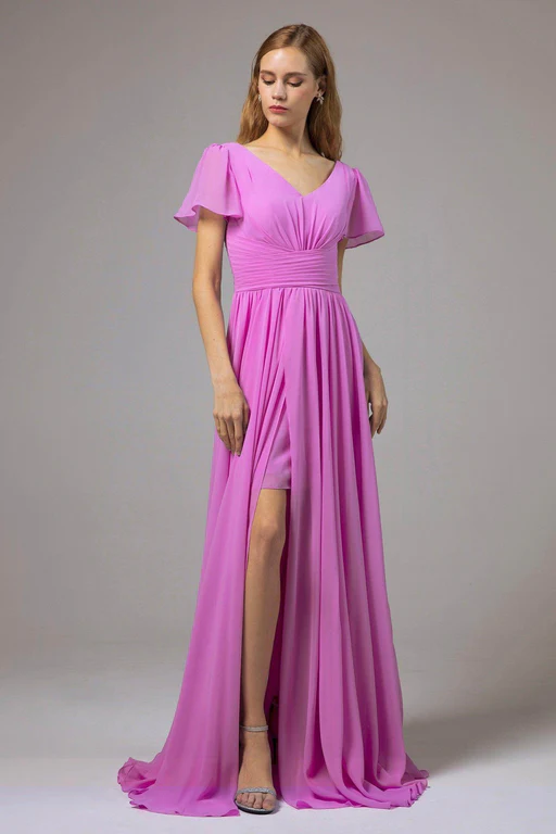 A-line Floor Length Chiffon Bridesmaid Dress Cb0396 - White