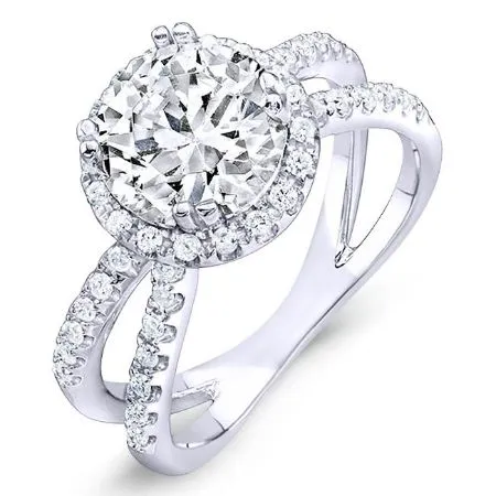 Waterlily Round Moissanite Engagement Ring 14k White Gold 1.00 Ct Center 1.63 Ct Total Weight Clarity Vs2 Color H