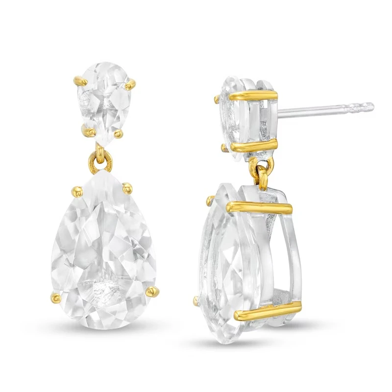 Pear-shaped White Quartz Double Teardrop Earrings In Sterling Silver And 10k Gold Plate