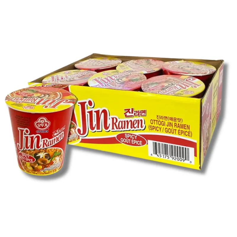 Otoki Jin Ramen Spicy Flavor Bowl Noodles, Authentic Korean Instant Noodles, Rich And Savory Beef Broth (3.88oz, Pack Of 6)