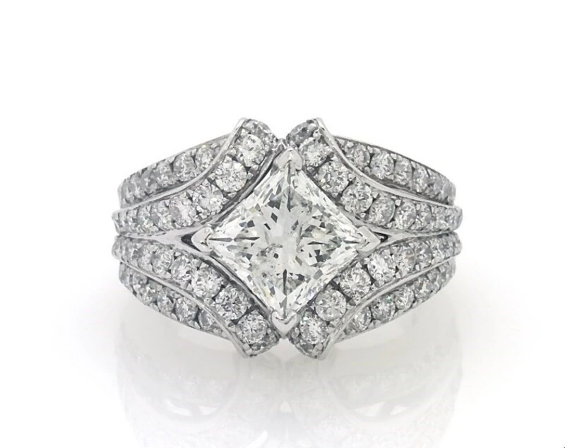 Previously Owned Princess & Round-cut Diamond Engagment Ring 2-7/8 Ct Tw 14k White Gold
