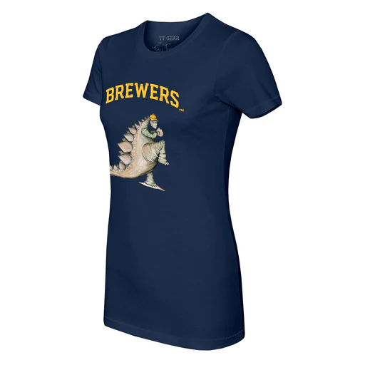 Milwaukee Brewers Stega Tee Shirt - Women's 2xl/navy Blue