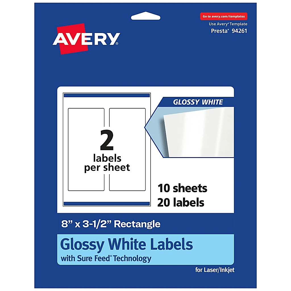 Avery Laser/inkjet Multipurpose Labels, 3.5" X , Glossy White, 20/pack (94261)