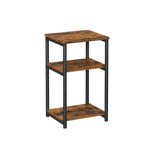 3-tier End Table With Steel Frame - Rustic Brown + Black