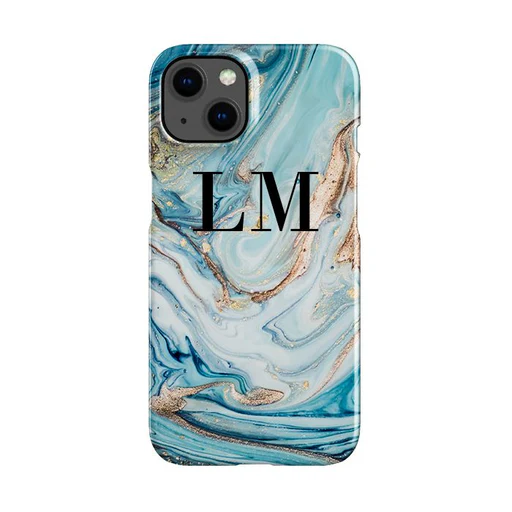 Personalised Blue Emerald Marble Initials Iphone 15 Case - Tough Impact Case (extra Protection)