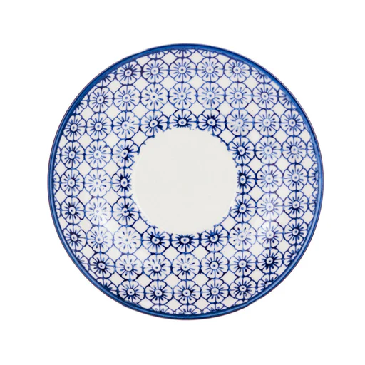 14.5cm Hand Printed Stoneware Cappuccino Saucer - Blue