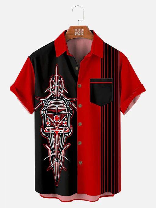 Tall Men's Kustom Kulture Pinstripe Short Sleeve Shirt - Dark Red/linen-feel/7xl