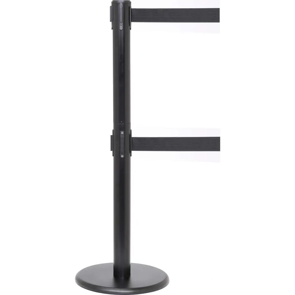 Queuepro Twin Retractable Dual Belt Barrier 40-inch Black Post 11-foot Black Belt