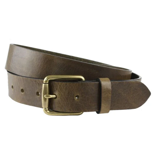 Bradgate Men's Casual Leather Jeans Belt - Olive