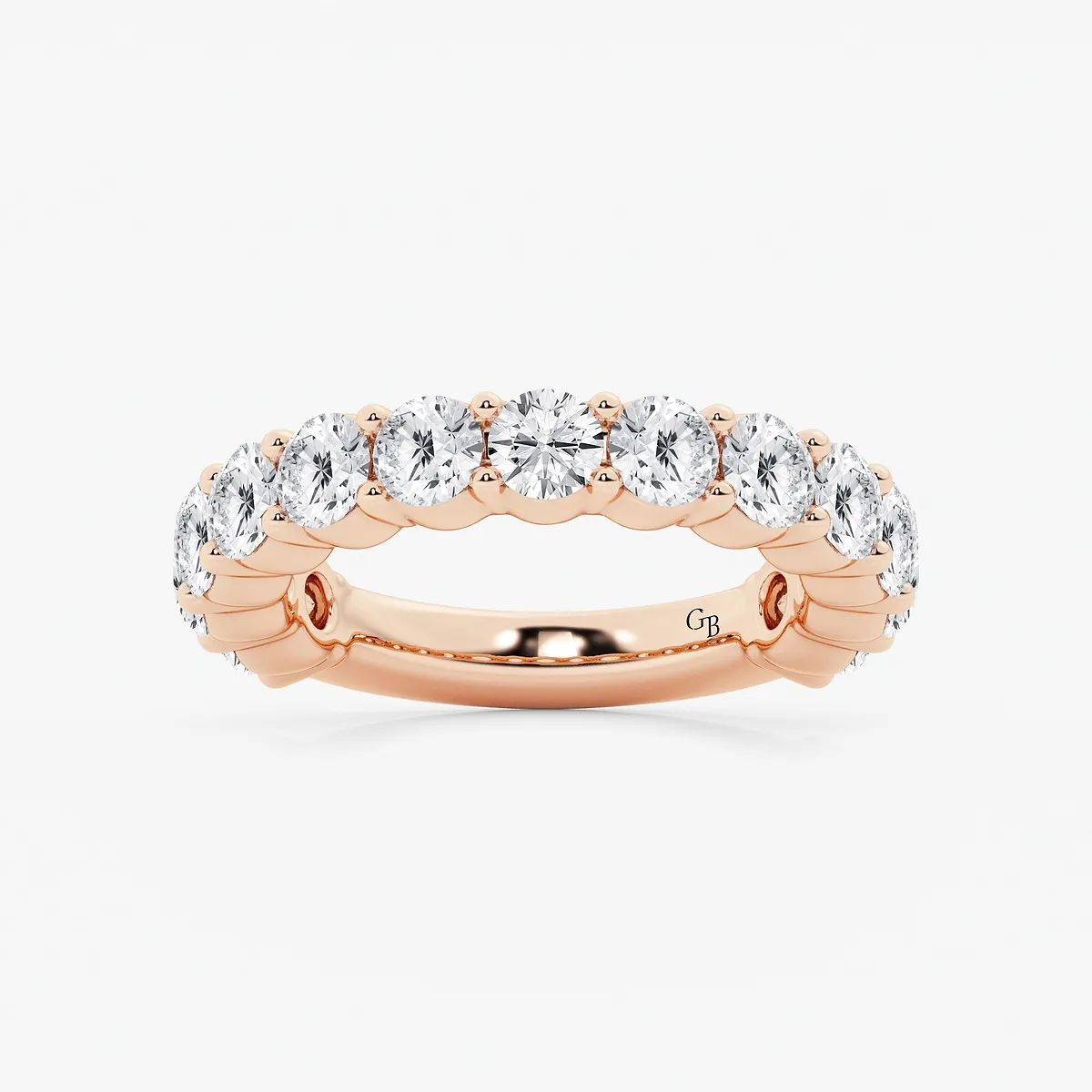 3 Ctw Round Lab Grown Diamond Three Quarter Eternity Shared Prong Wedding Band 14k Rose Gold, De, Vs1