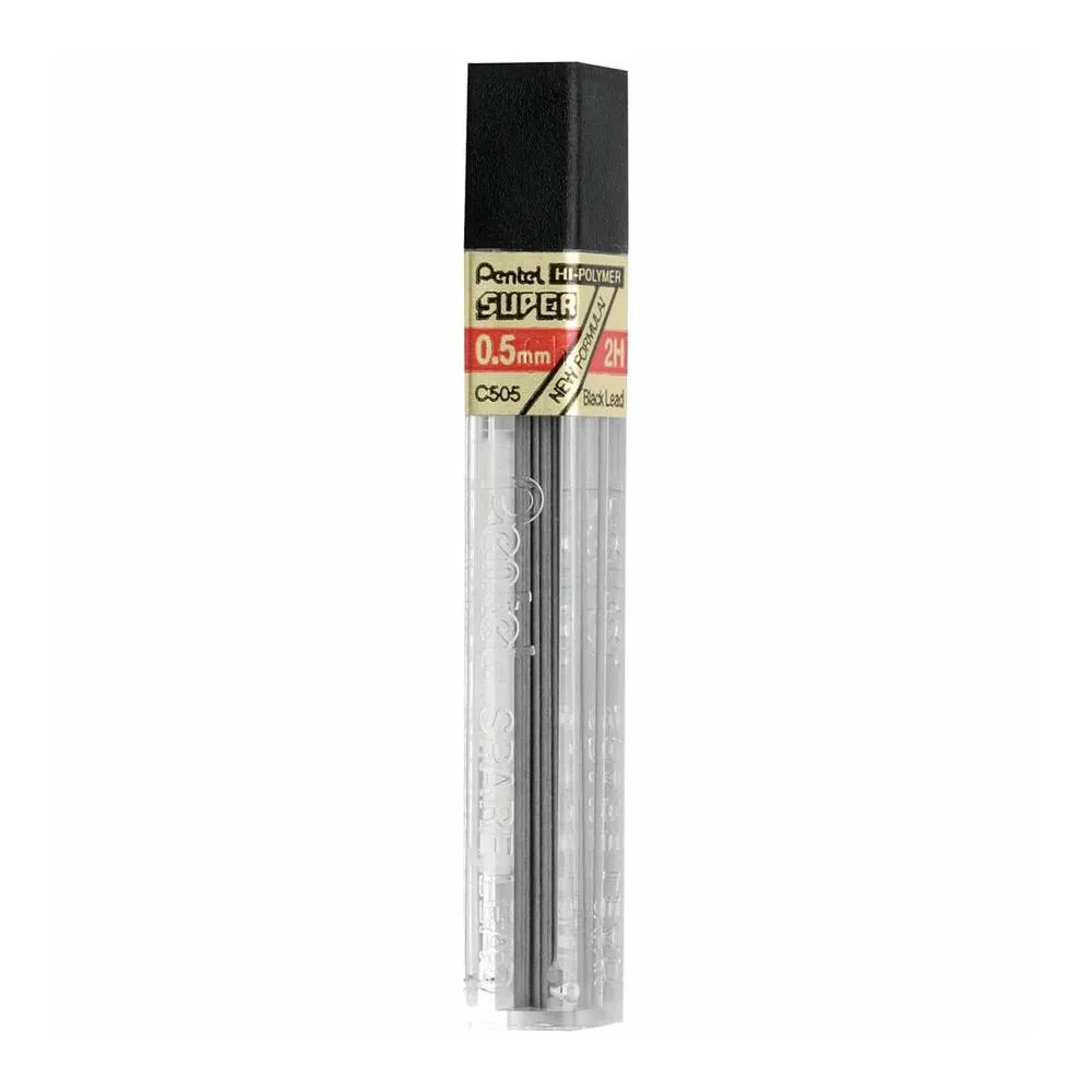 Pentel Super Hi-polymer Leads 0.5 Mm, Fine Point - 2h - Black Lead - 12/tube - 12 / Box