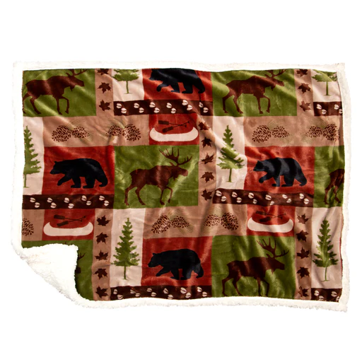 Patchwork Lodge Dog Blanket - Extra Small/small/black Sherpa