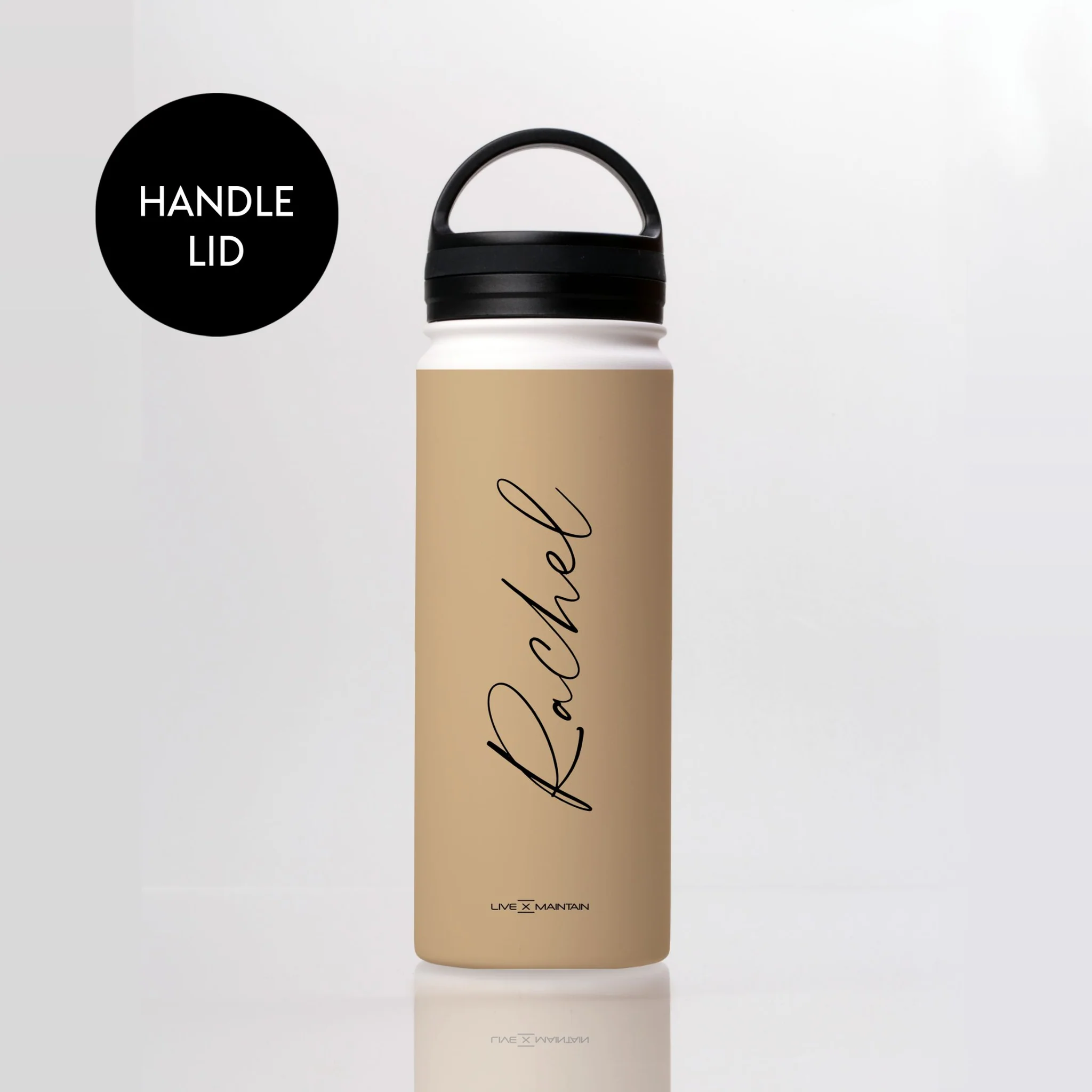 Personalised Tan Name Stainless Steele Water Bottle - 530ml / 18oz/handle Lid