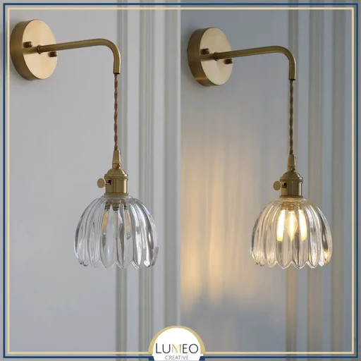 Applique Murale Vintage En Verre Nervuré | Luminaire Suspendu Ou Fixe - A Transparent