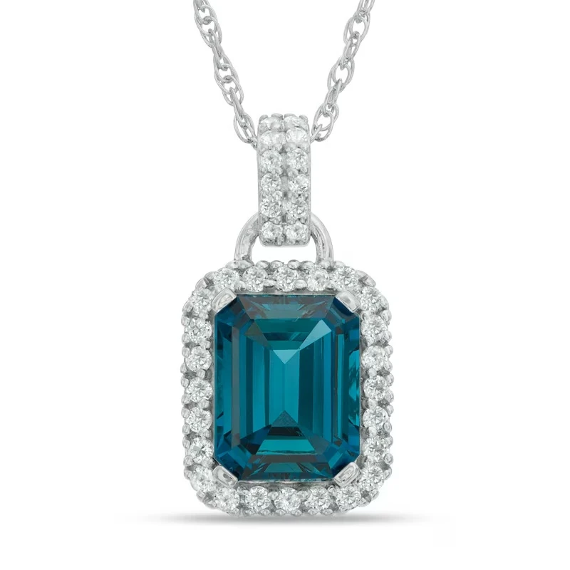 Octagonal London Blue And White Topaz Frame Pendant In Sterling Silver