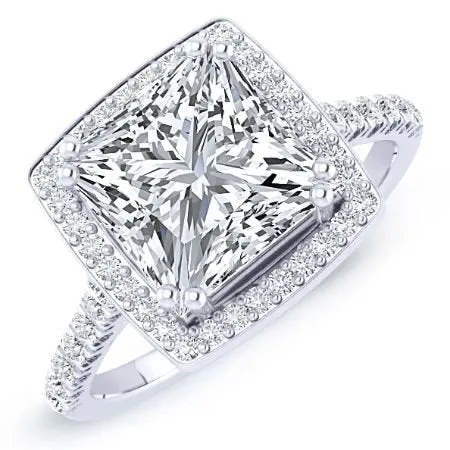 Aster - Gia Natural Princess Diamond Engagement Ring - 10k White Gold/0.50 Ct Center - 0.82 Ct Total Weight/gia Certified: Clarity Vs2 | Color F