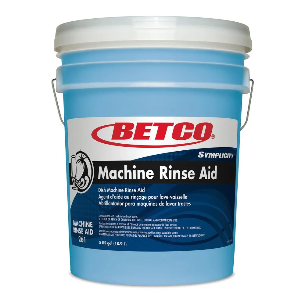 Betco Symplicity Machine Rinse Aid 640 Fl Oz (20 Quart) - Low Foaming, Spill Resistant, Quick Drying - Blue - 1 Each