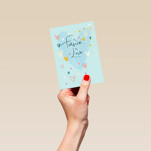 Personalised Blue Hearts Birthday Card For Fiancé - Standard