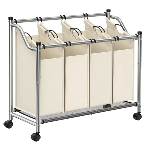 Chariot À Linge 4 Sacs Amovibles - Beige/140 L