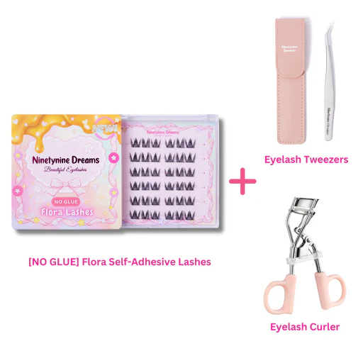 [no Glue] Flora Lashes - 1 Pack + Tweezers + Eyelash Curler