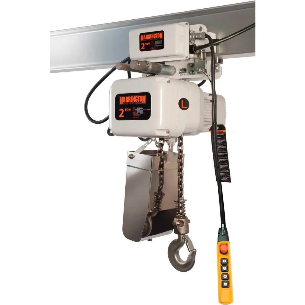 Harrington Nerm010l-l-fg-10 Ner Food Grade Hoist With Motorized Trolley 1 Ton Capacity, 208v