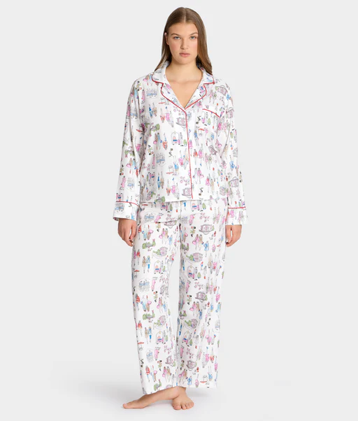The Cozy Brushed Cotton Printed Pajama Set - Nyc Print