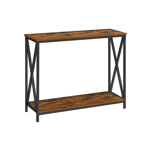 Industrial Brown Sofa Table With Metal Frame
