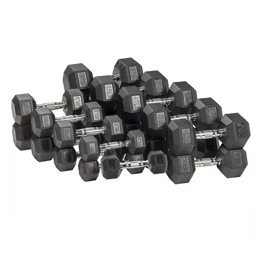 Six-sided Rubber Coated Hex Dumbbell Sets - 50lb (pair)
