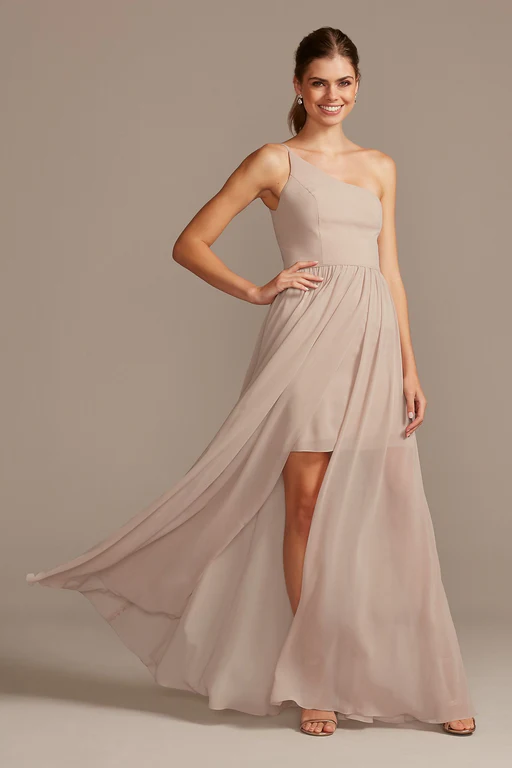 One-shoulder Chiffon Overskirt Bridesmaid Dress