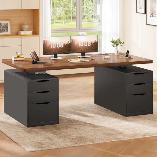 Sedeta 55 Inch Sit Stand Adjustable Computer Desks With Power Outlets Electric Standing Desk With 6 Drawers