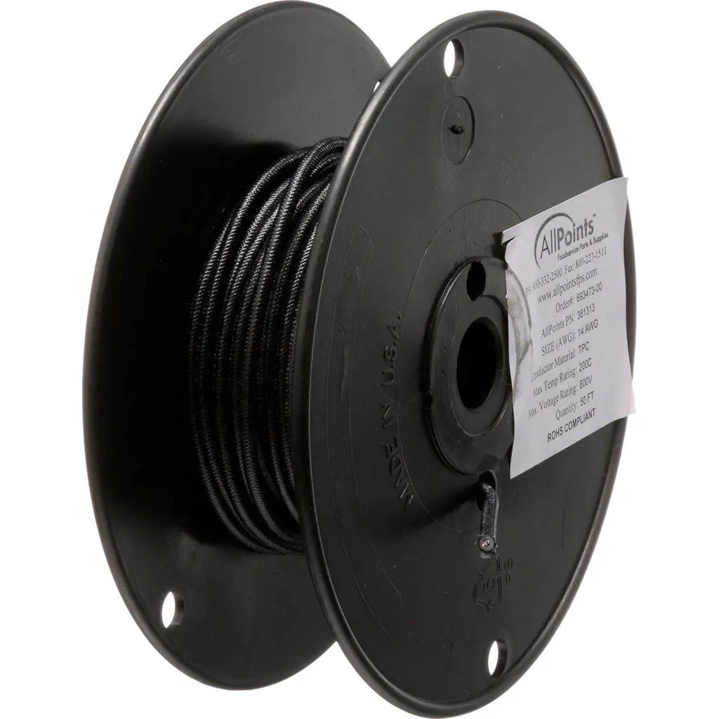 Allpoints 38-1313 High Temperature Wire; #14 Gauge; Stranded Sf2; Black; 50' Roll