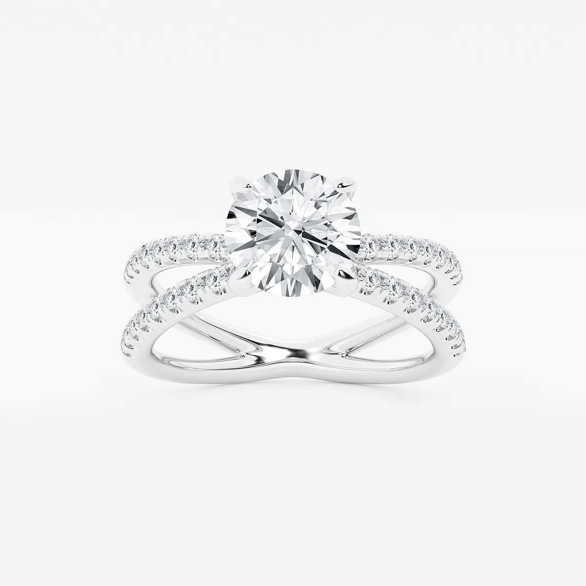 1 7/8 Ctw Round Lab Grown Diamond Crossover Micro Pave Engagement Ring 14k White Gold, D, Vvs