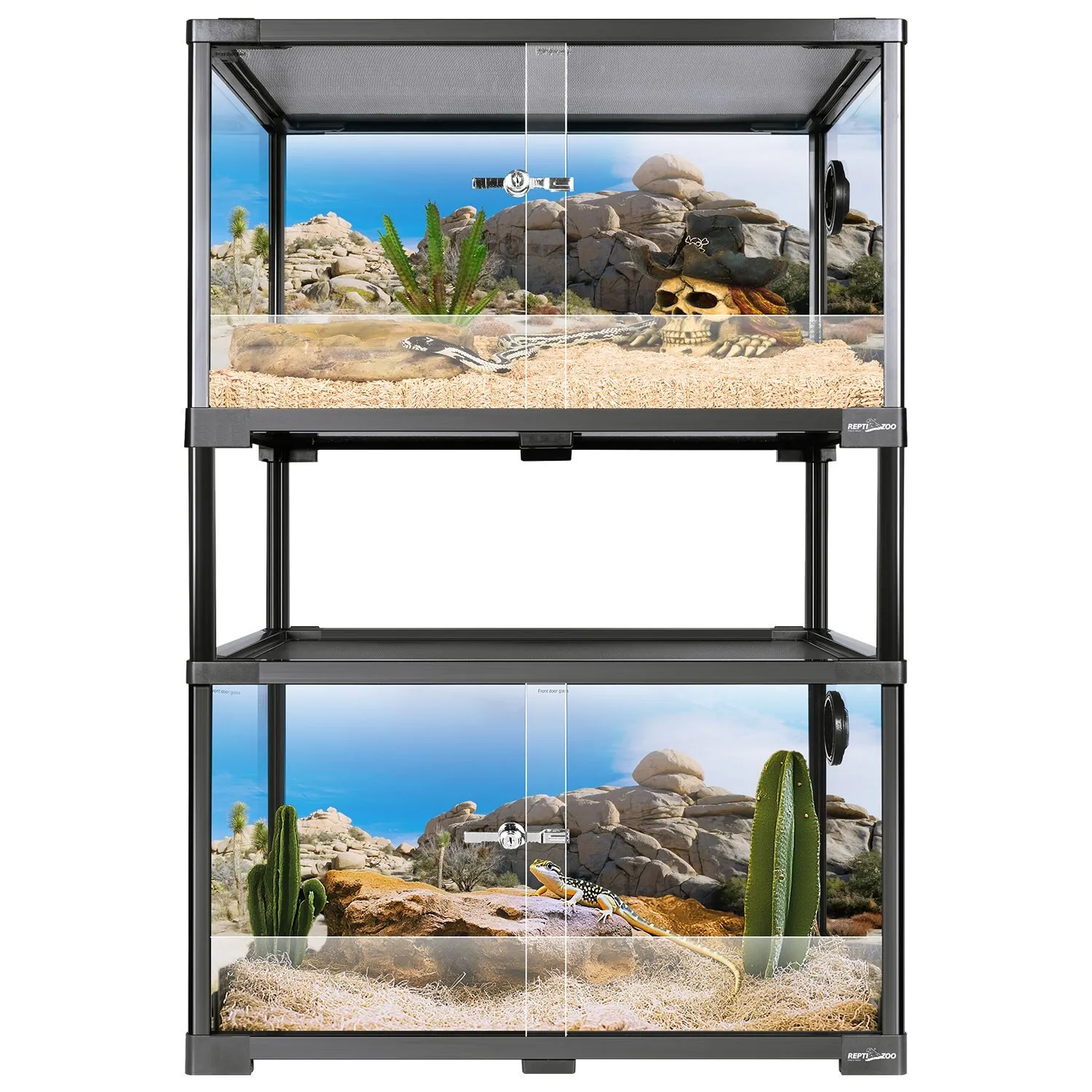 Repti Zoo Double Stacked Glass Habitat Reptile Terrarium, Black, 2 Count, 34-gal: 24 X 18 X 44-in