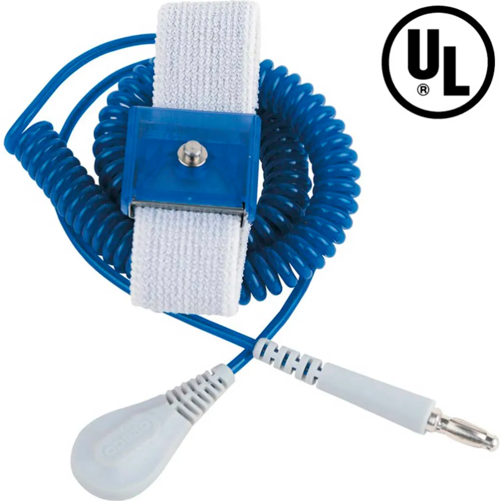 Desco Jewel Adjustable Elastic Wrist Strap 09100 6 Ft Cord - Blue